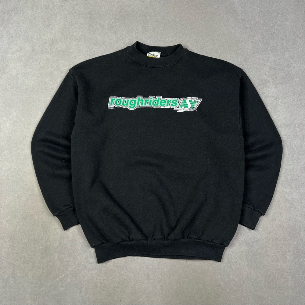 Vintage Saskatchewan Roughriders Black Crewneck Sweater with Green Logo